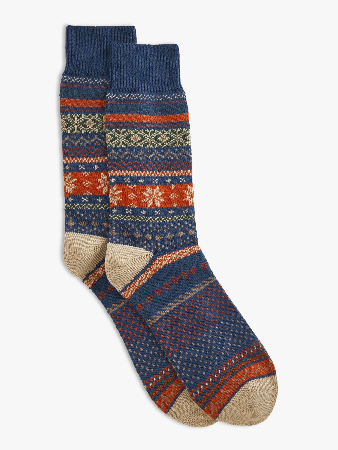 

Носки-ботинки из хлопковой смеси Fair Isle, сделано в Италии. John Lewis, королевский синий/мульти
