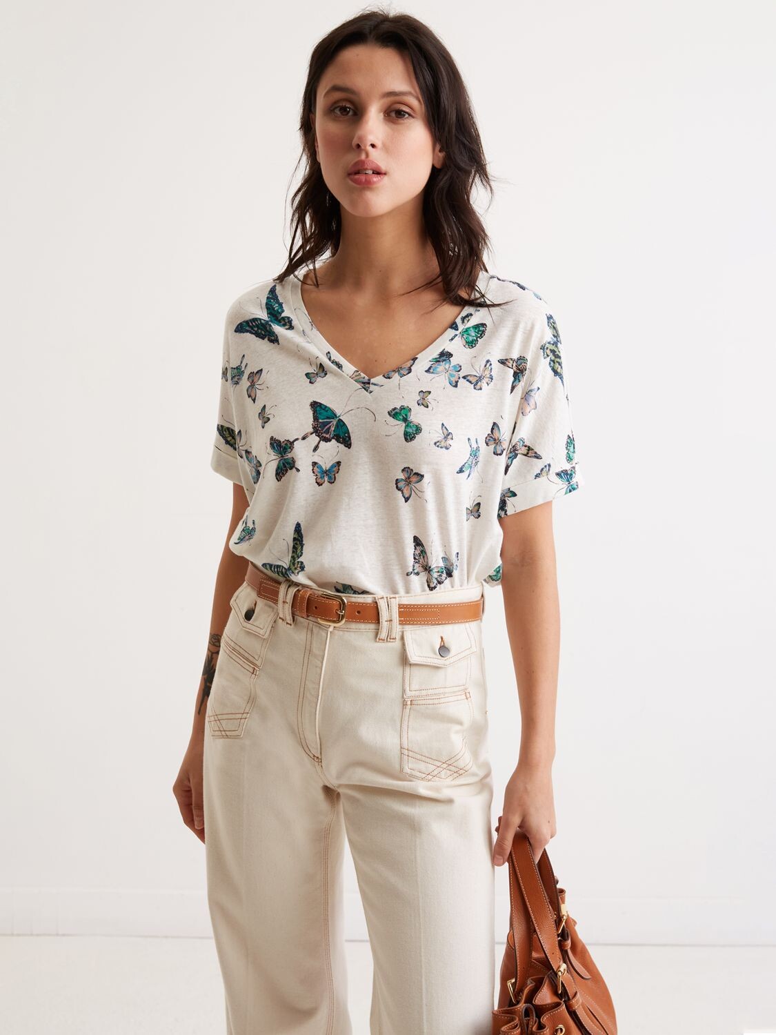 

Футболка из льна и хлопка Gerard Darel Armelle Butterfly, зеленый/разноцветный