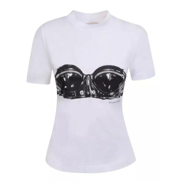 

Футболка cut-out bustier print cotton t-shirt Alexander Mcqueen, белый