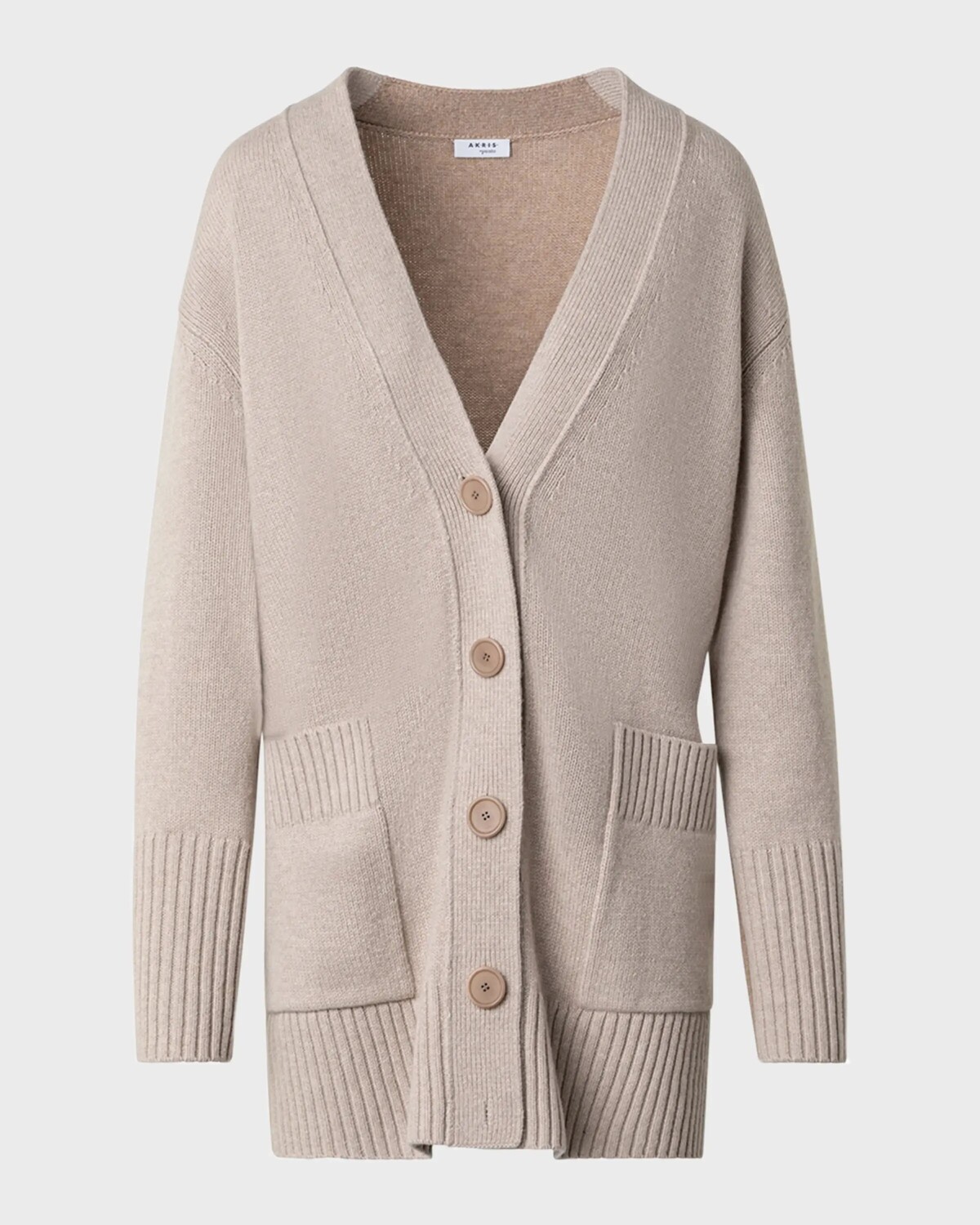 

Длинный кардиган из смесового кашемира на пуговицах спереди Akris Punto, цвет Beige-Caramel