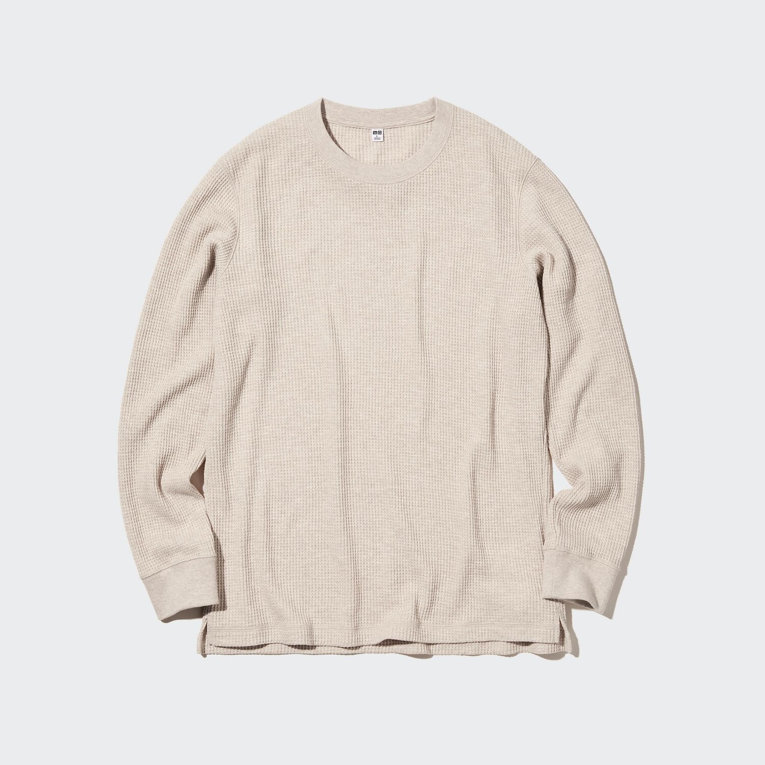 

Вафельная футболка с круглым вырезом и длинными рукавами Uniqlo, бежевый