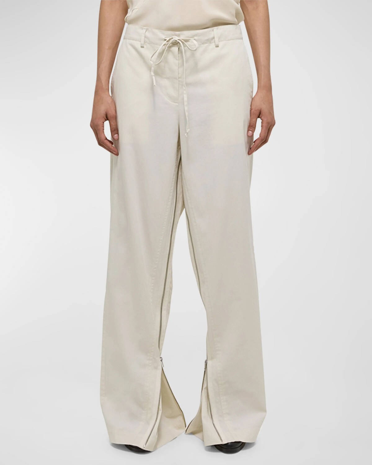 

Широкие брюки со ластовицей Helmut Lang, цвет Creme