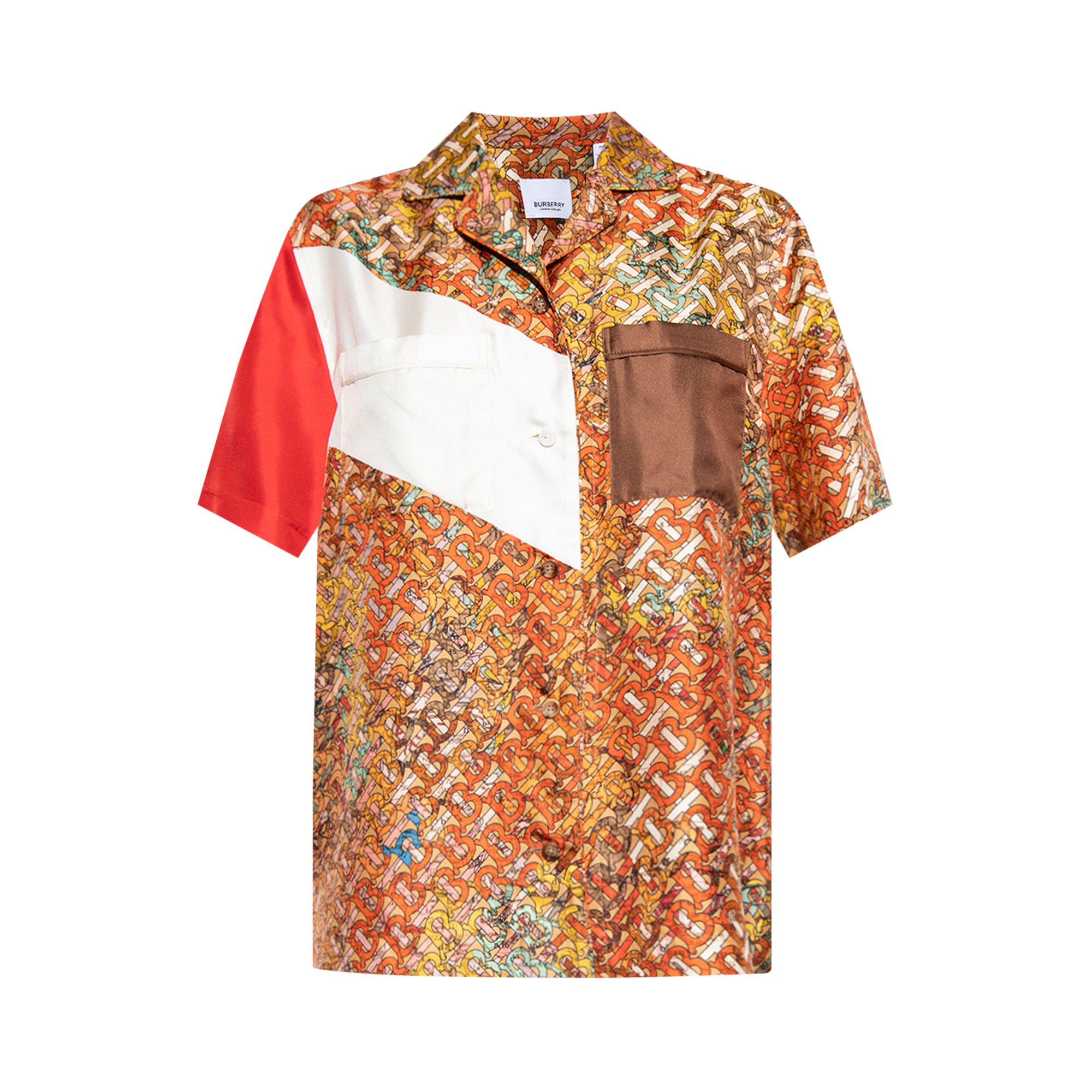 цена Шелковая пижамная рубашка Burberry с монограммным принтом Ярко-оранжевый