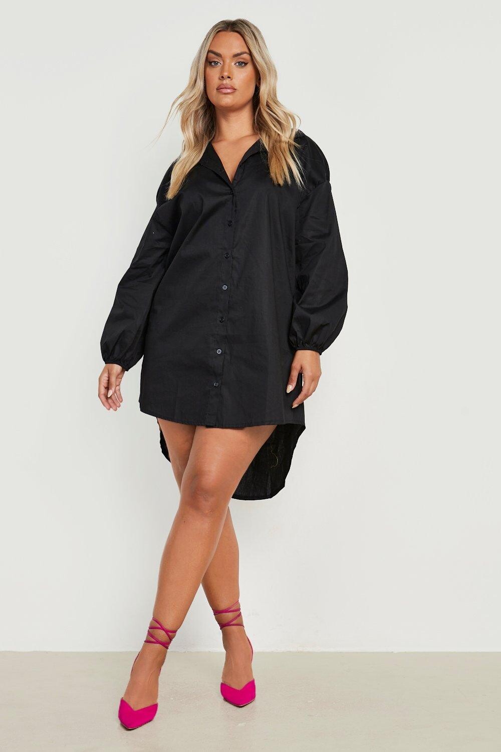 

Платье-рубашка из ткани с окруженным номом Boohoo, черный