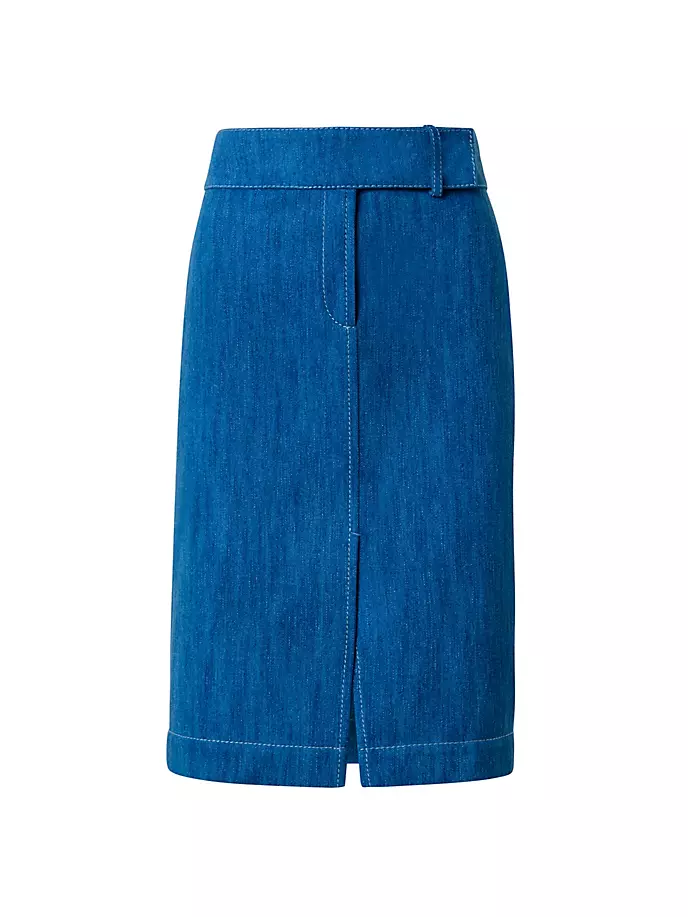 Джинсовая юбка-миди из стираного денима Akris Punto, цвет medium blue denim