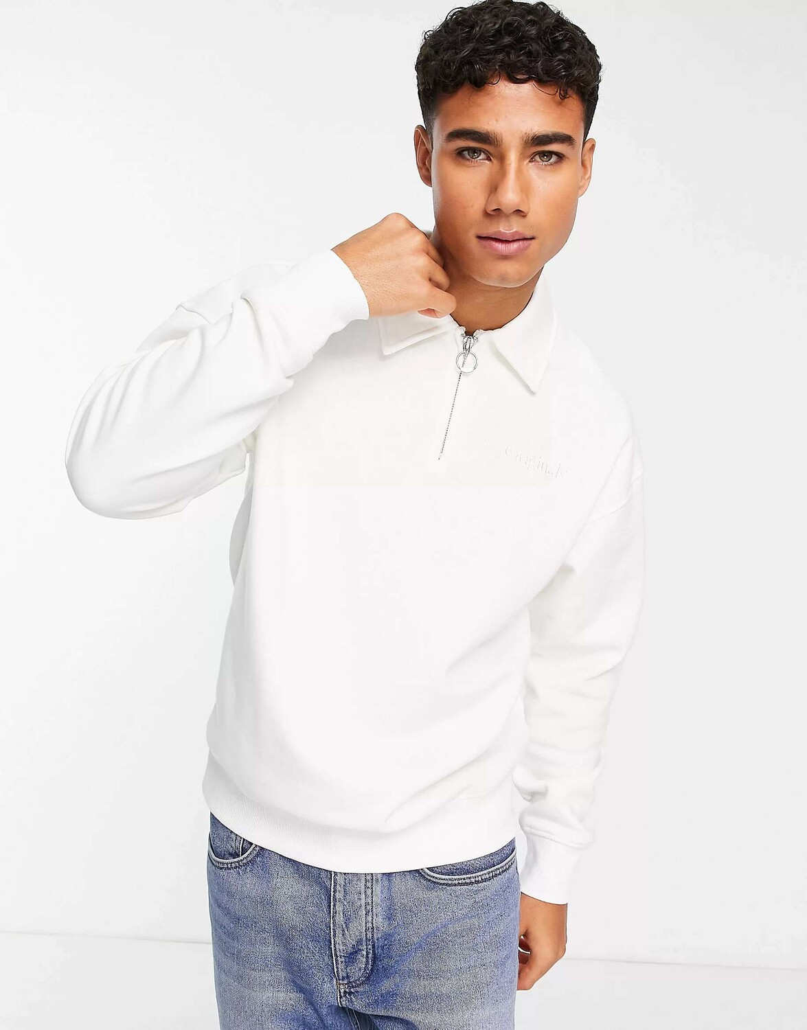 

Свитшот-поло на молнии цвета экрю Jack & Jones Originals