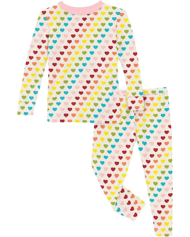 пижамный комплект kickee pants long sleeve collared pajama set with shorts цвет midnight natural Пижамный комплект Kickee Pants Long Sleeve Pajama Set, цвет Rainbow Hearts