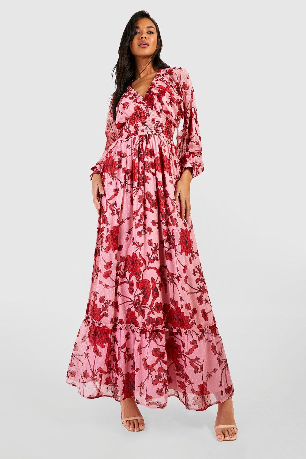Шифоновое платье макси с цветочным принтом boohoo, розовый