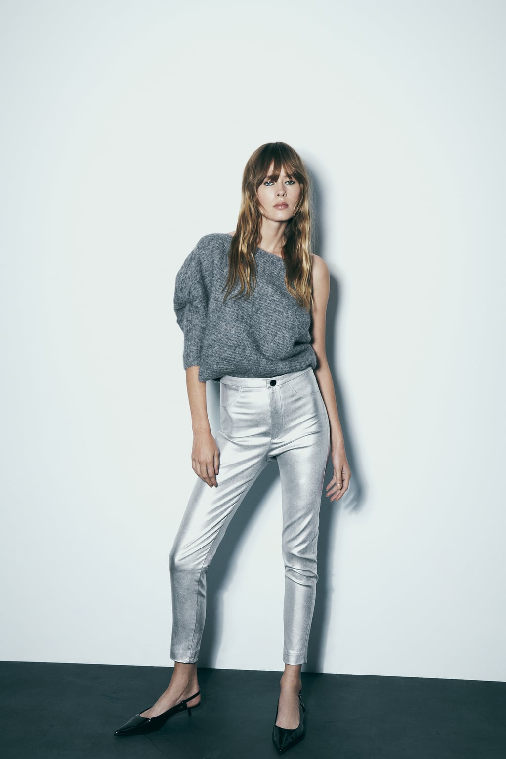 

Леггинсы металлик со средней посадкой ZARA, серебряный