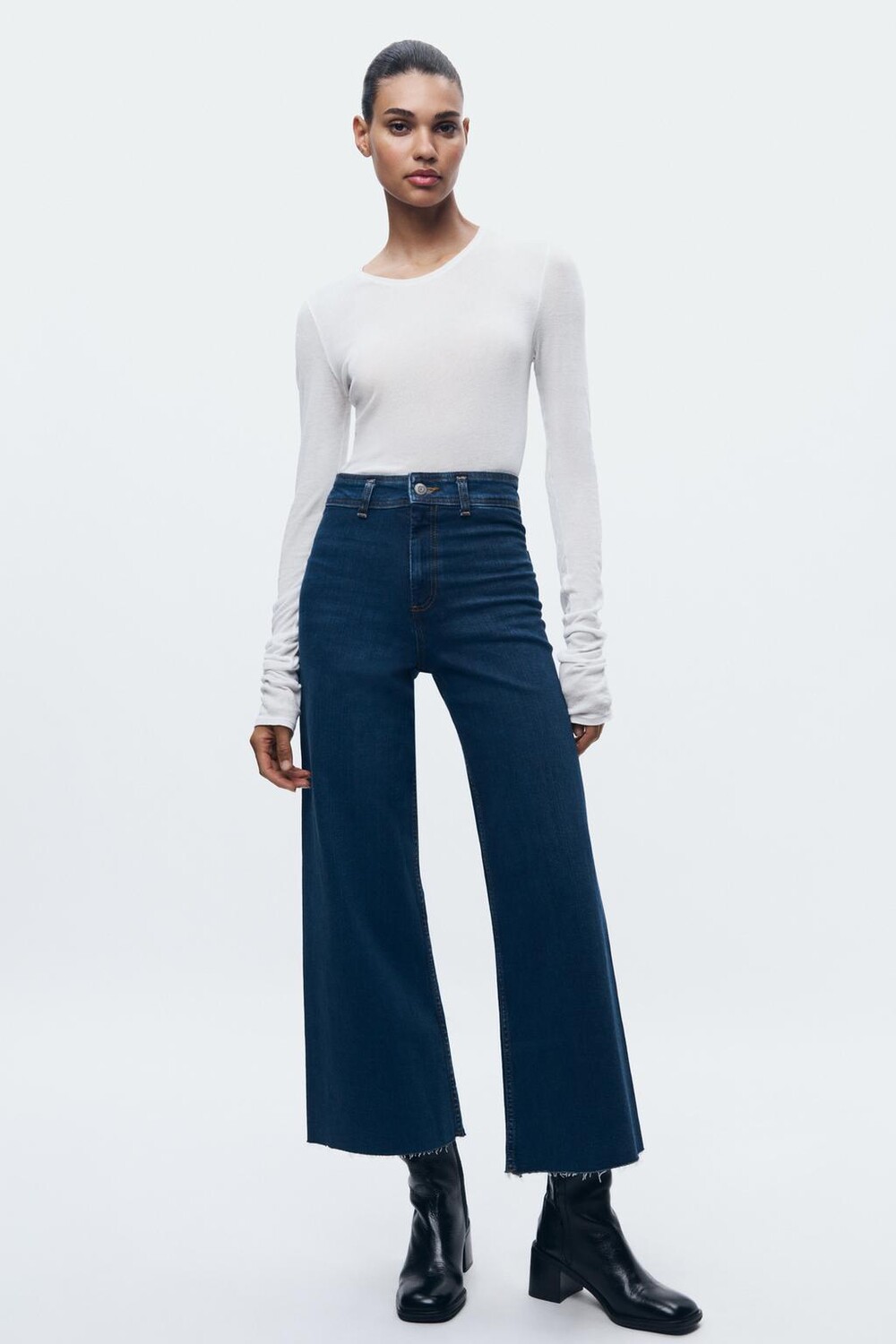 

Морские прямые джинсы с высокой посадкой ZARA, синий