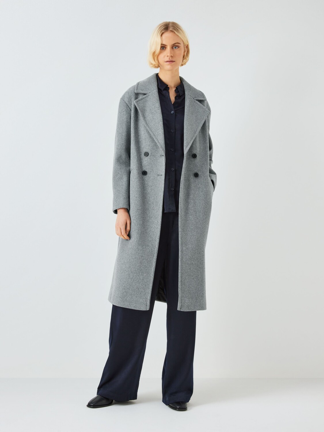 

Однотонное двубортное пальто John Lewis ANYDAY, серый