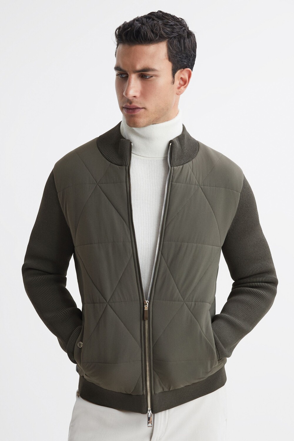 

Стеганая куртка Amos Hybrid на молнии Reiss, зеленый