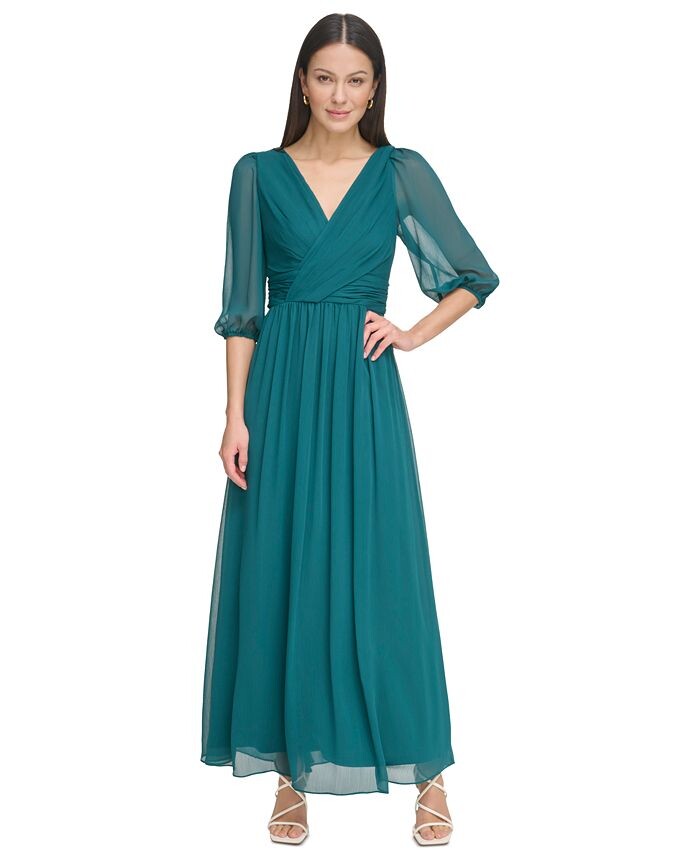 

Женское шифоновое платье макси с объемными рукавами DKNY, зеленый