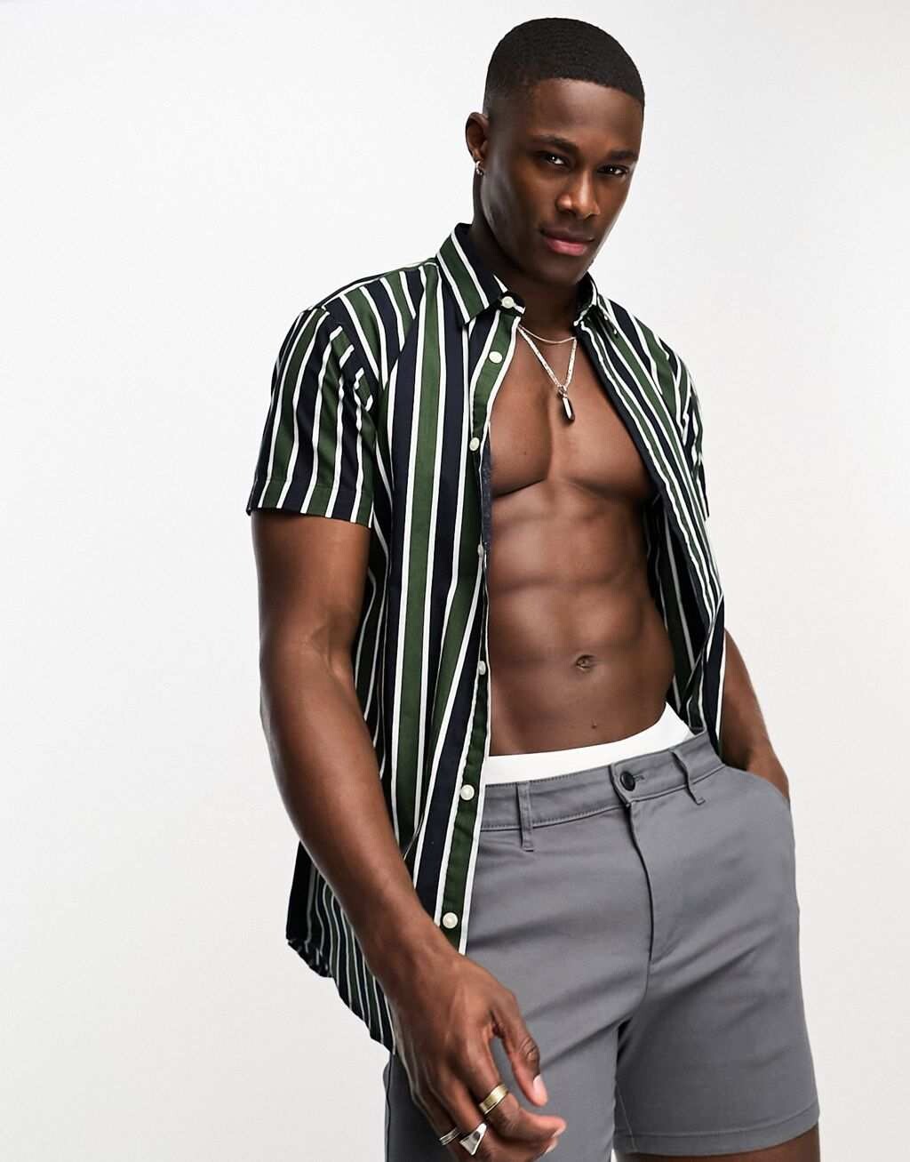 

Темно-зеленая рубашка в полоску с короткими рукавами Jack & Jones Originals