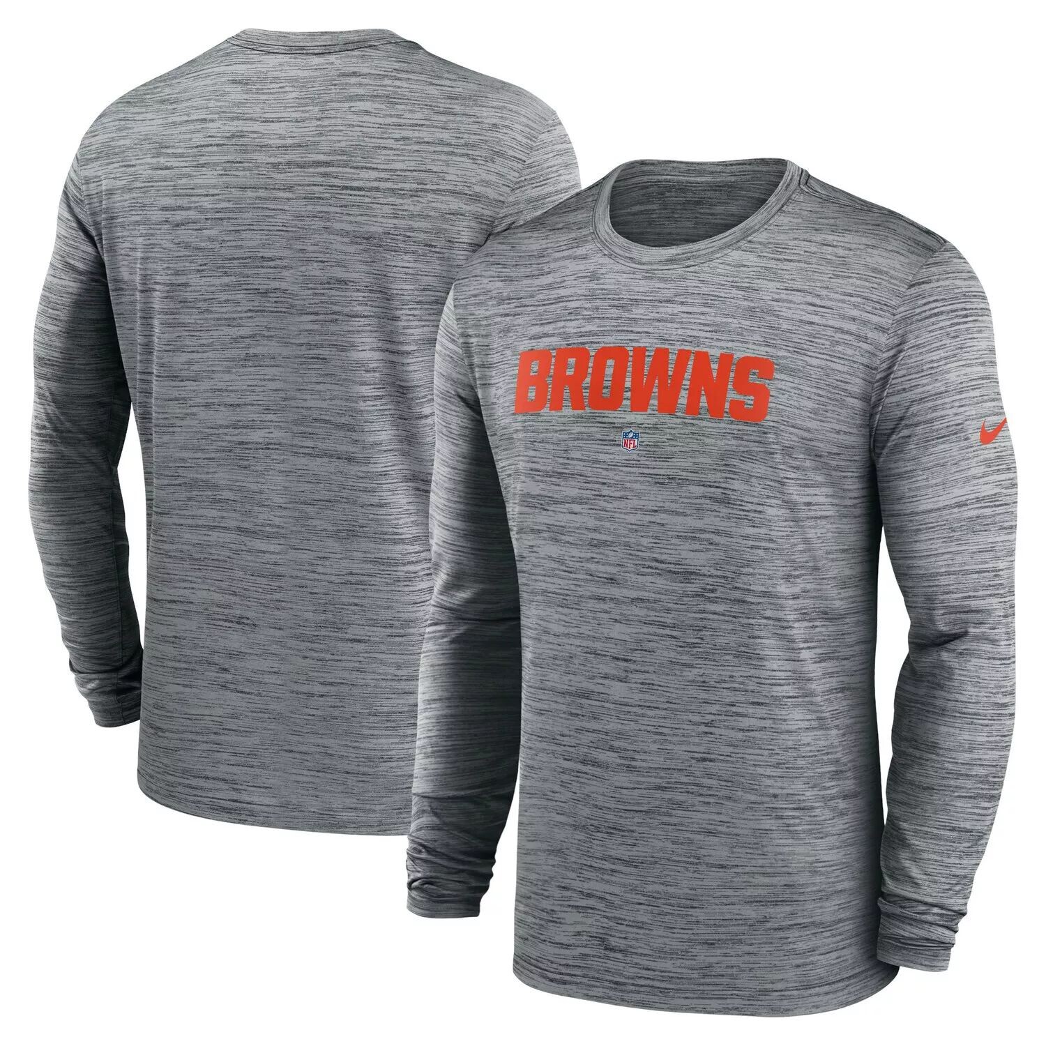

Мужская футболка с длинным рукавом Cleveland Browns Sideline Team Velocity Performance цвета Хизер Серая Nike, Серый