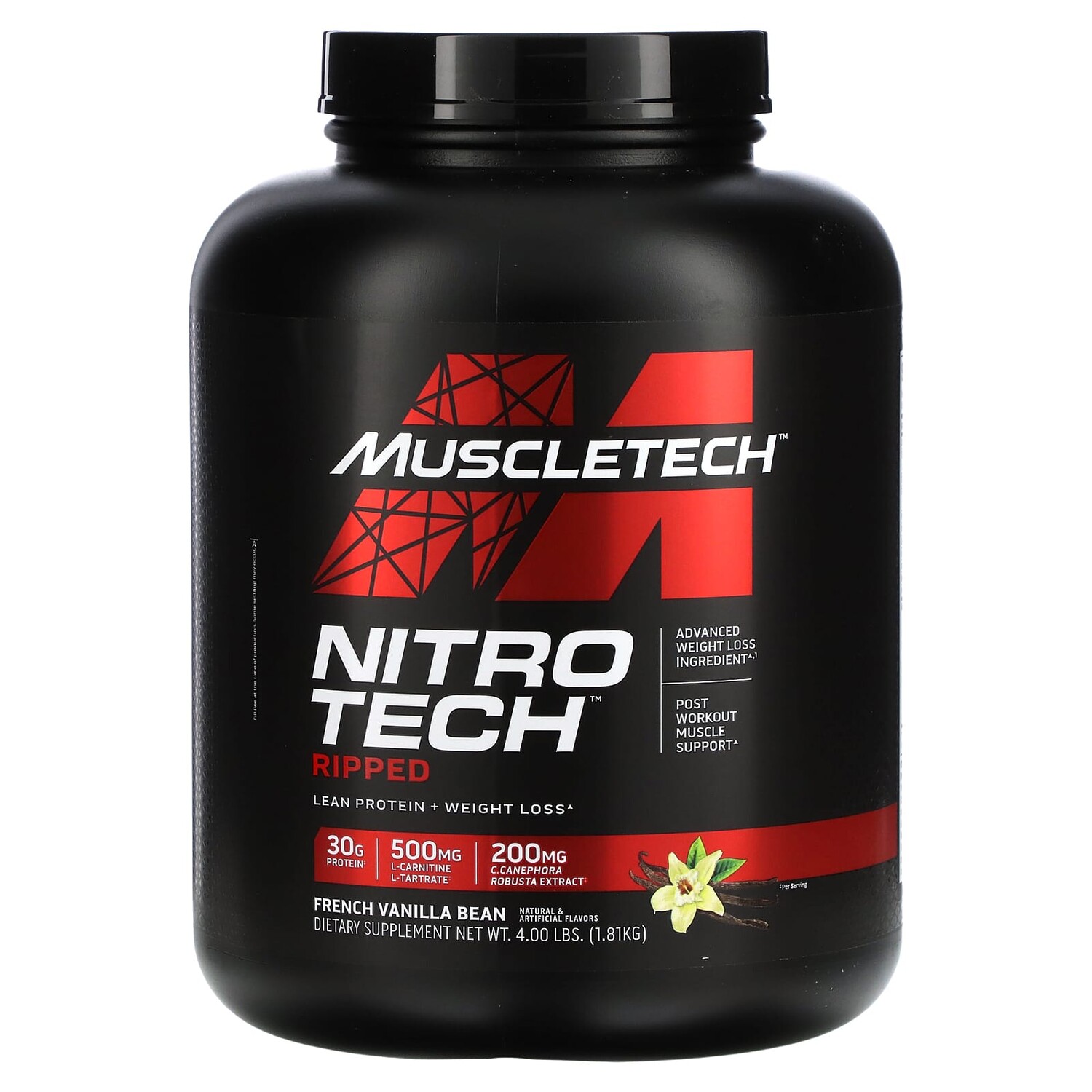 

Nitro Tech Ripped, чистый протеин + формула для похудения, французская ваниль, 1,81 кг (4 фунта), MuscleTech