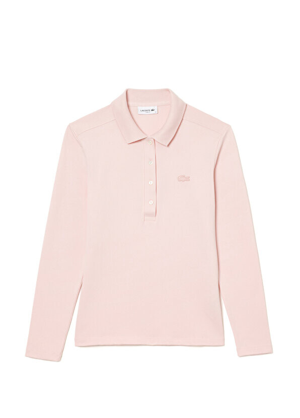 

Розовое женское трикотажное поло приталенного кроя с длинными рукавами Lacoste, Розовый