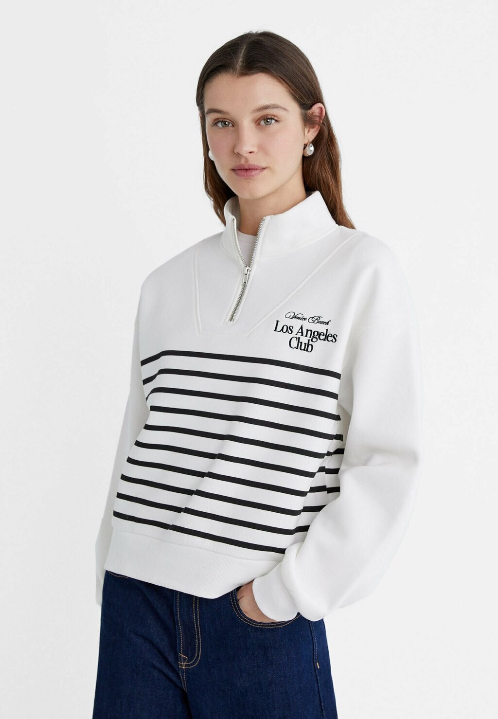 

Толстовка Striped With Zip Stradivarius, белый