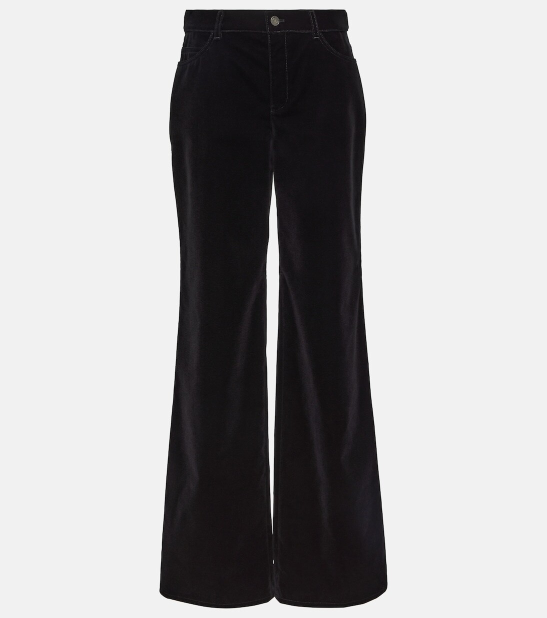 

Брюки из хлопкового бархата с высокой посадкой и широкими штанинами. Saint Laurent, черный