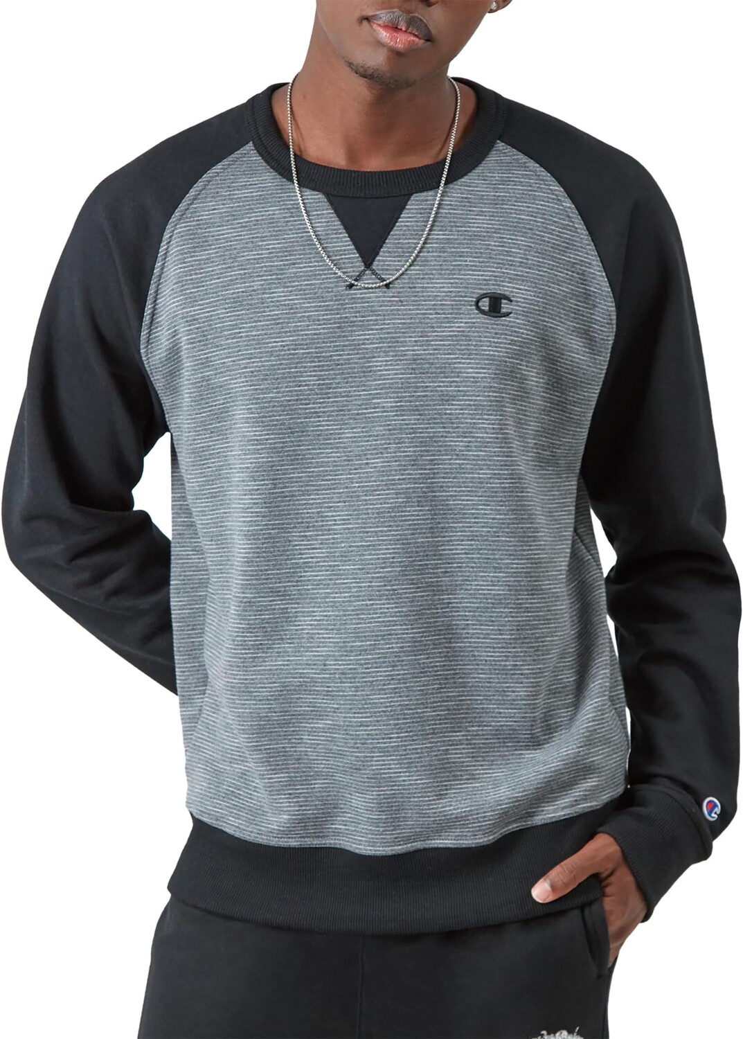 

Толстовка Powerblend Stripe Crew Champion, цвет Black/Manhattan Mist/Black