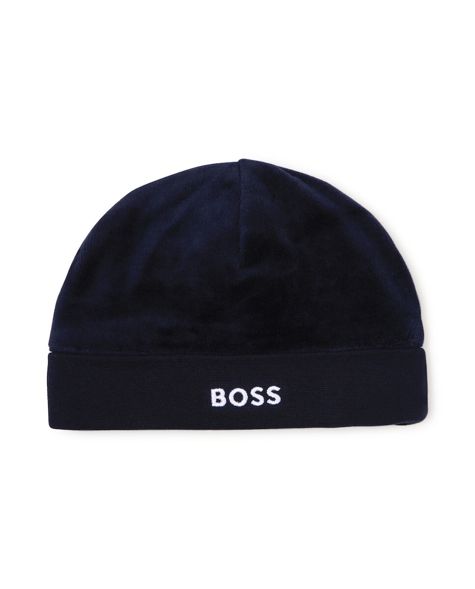 

Шапка для мальчика темно-синего цвета с логотипом BOSS Kidswear, темно-синий