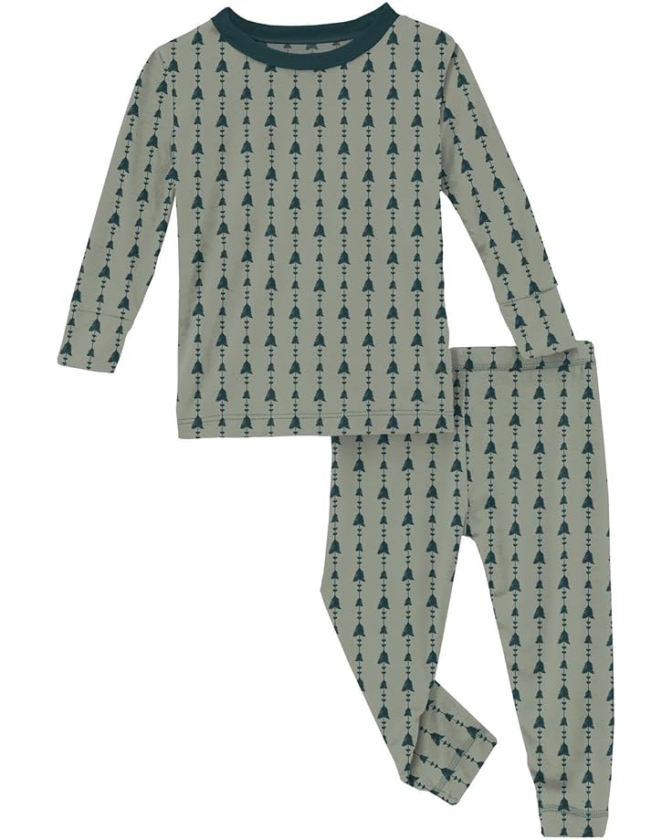 Пижамный комплект Kickee Pants Long Sleeve Pajama Set, цвет Silver Sage Trees/Hearts