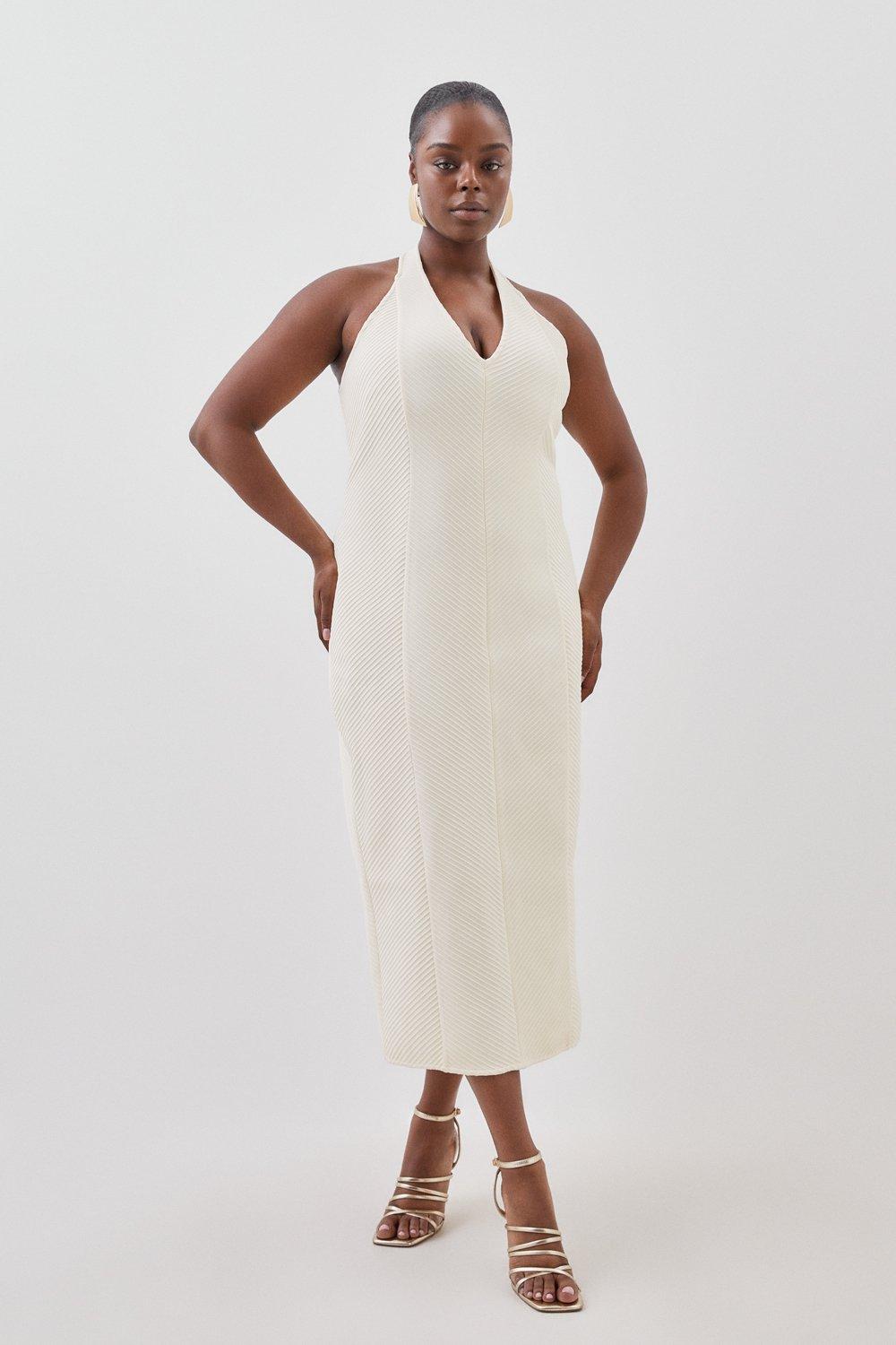 Плюс размер Фигура Повязка Текстурированное вязаное платье миди Karen Millen, белый платье intimissimi вязаное 42 размер