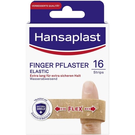 Hansaplast Эластичные пластыри для пальцев Удлиненные пластыри для ран Гибкие и дышащие пластыри для пальцев 16 полосок с бактерицидным покрытием — упаковка из 16 шт.