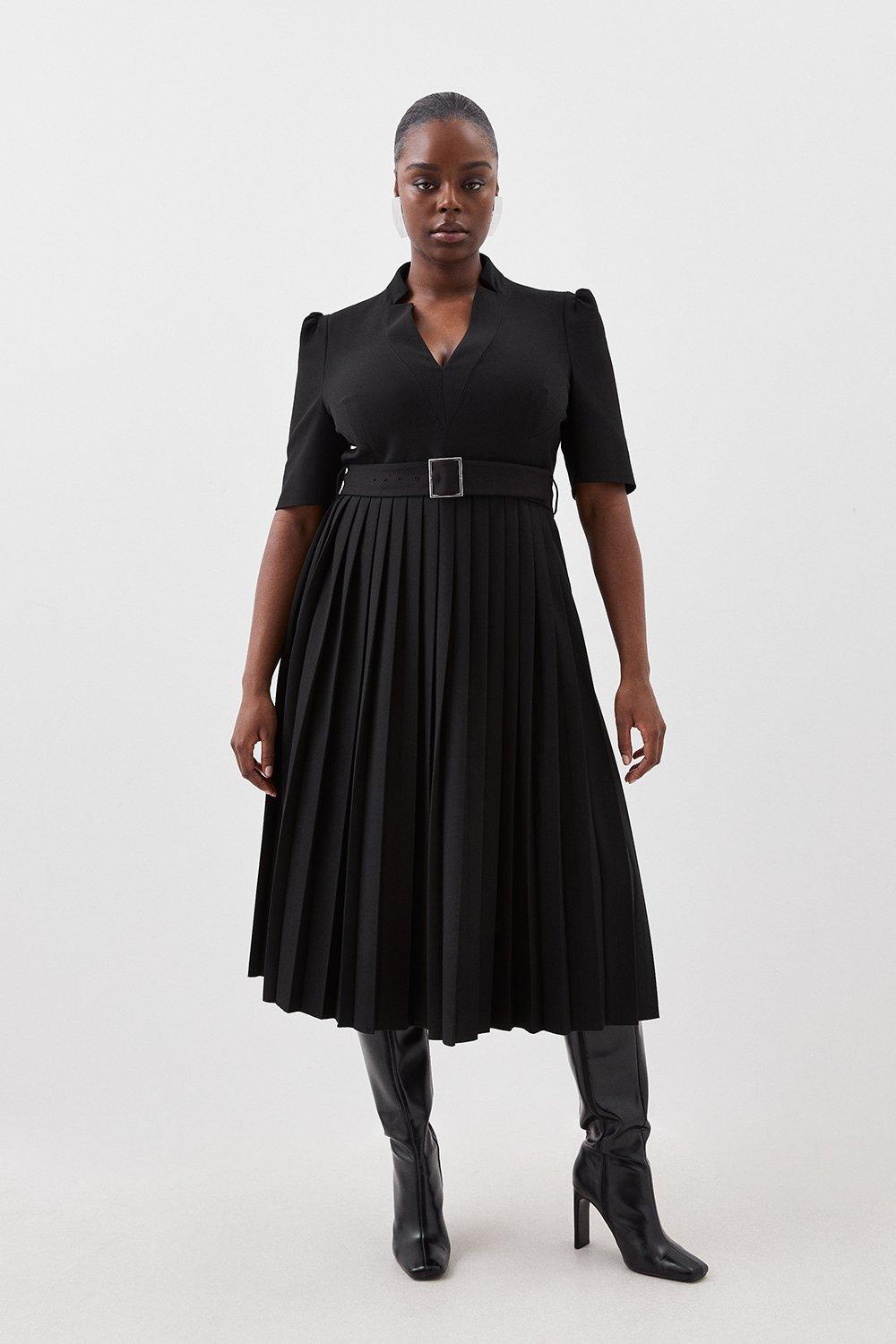 Платье больших размеров из структурированного крепа со складками Forever Karen Millen, черный платье больших размеров из структурированного крепа с высоким воротником и поясом karen millen белый