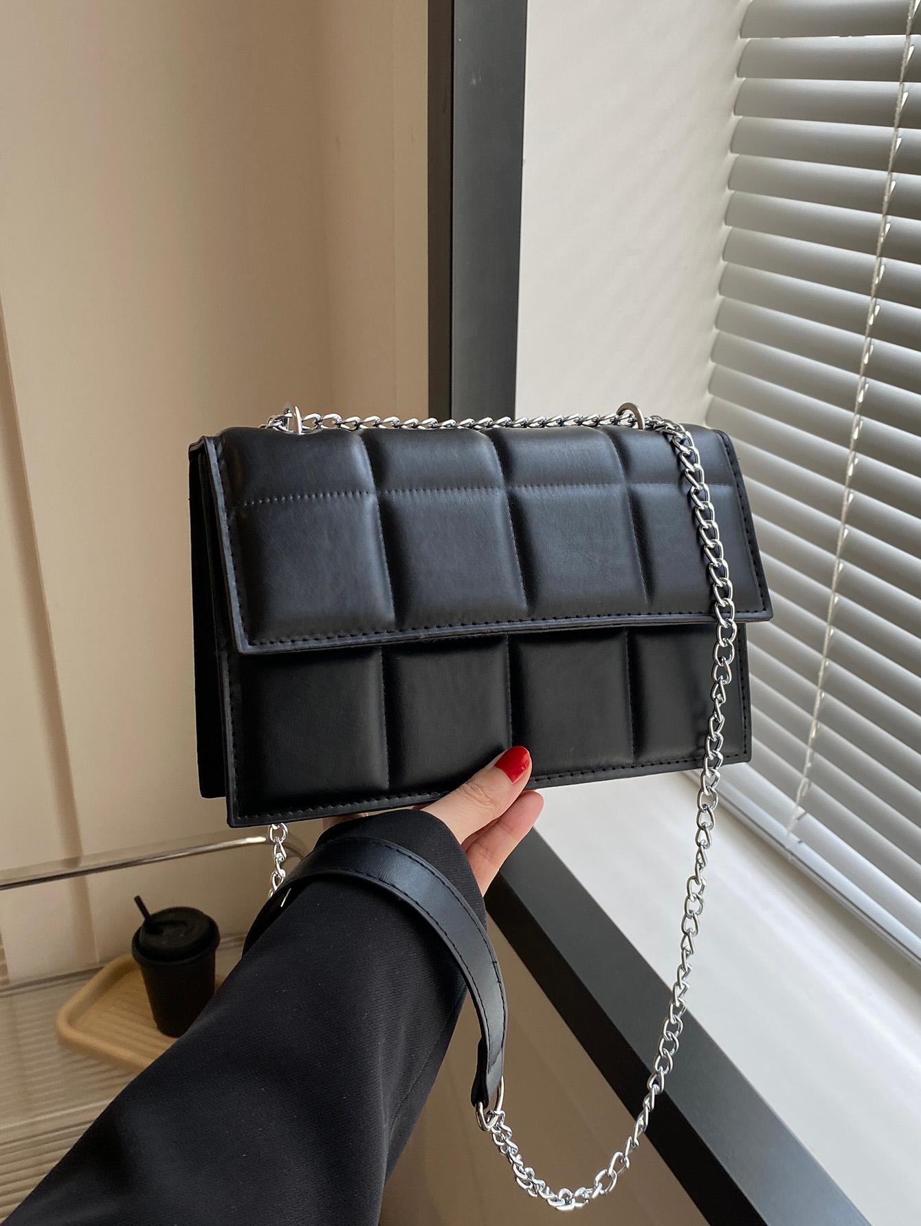 Легкая деловая повседневная минималистичная стеганая сумка с цепочкой и квадратной цепочкой для девочек-подростков, черный
