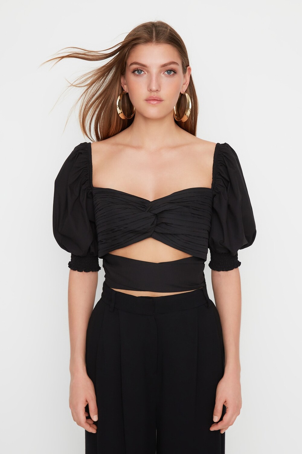 

Блузка из поплина с отделкой Black Tie из X Sagaza Trendyol, черный