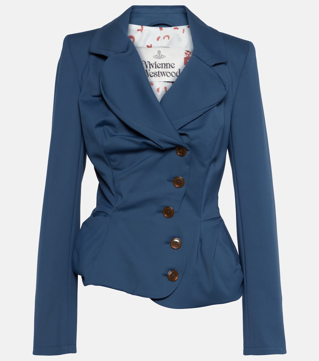 Приталенный пиджак асимметричного кроя из смесового хлопка Vivienne Westwood, синий цена и фото