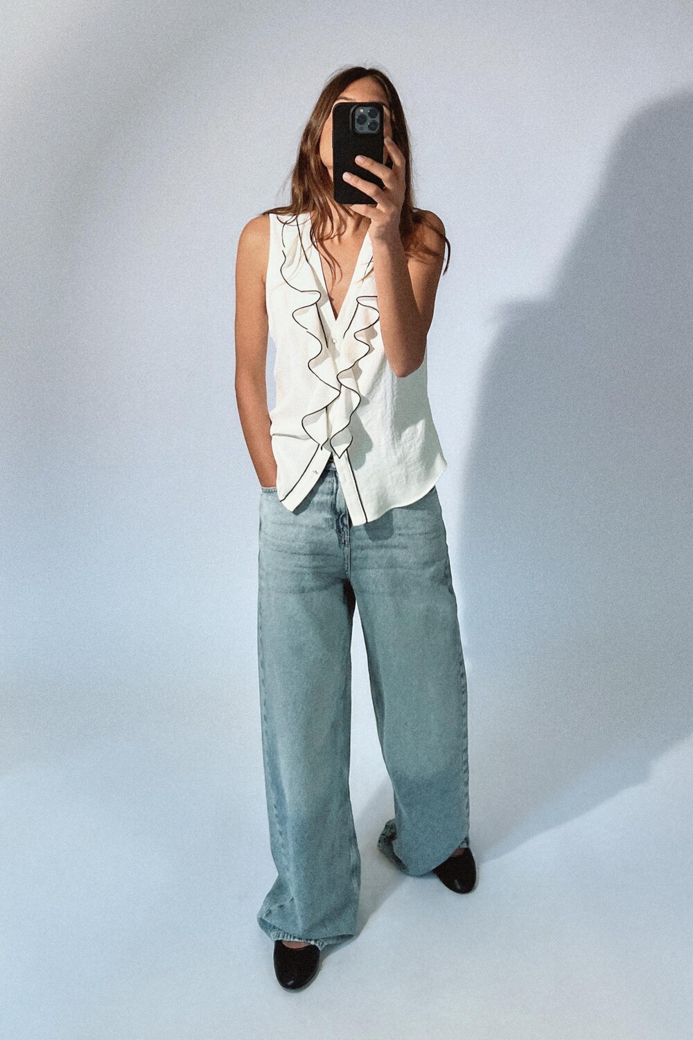 

Длинные джинсы с широкой посадкой и высокой посадкой z1975 ZARA, индиго