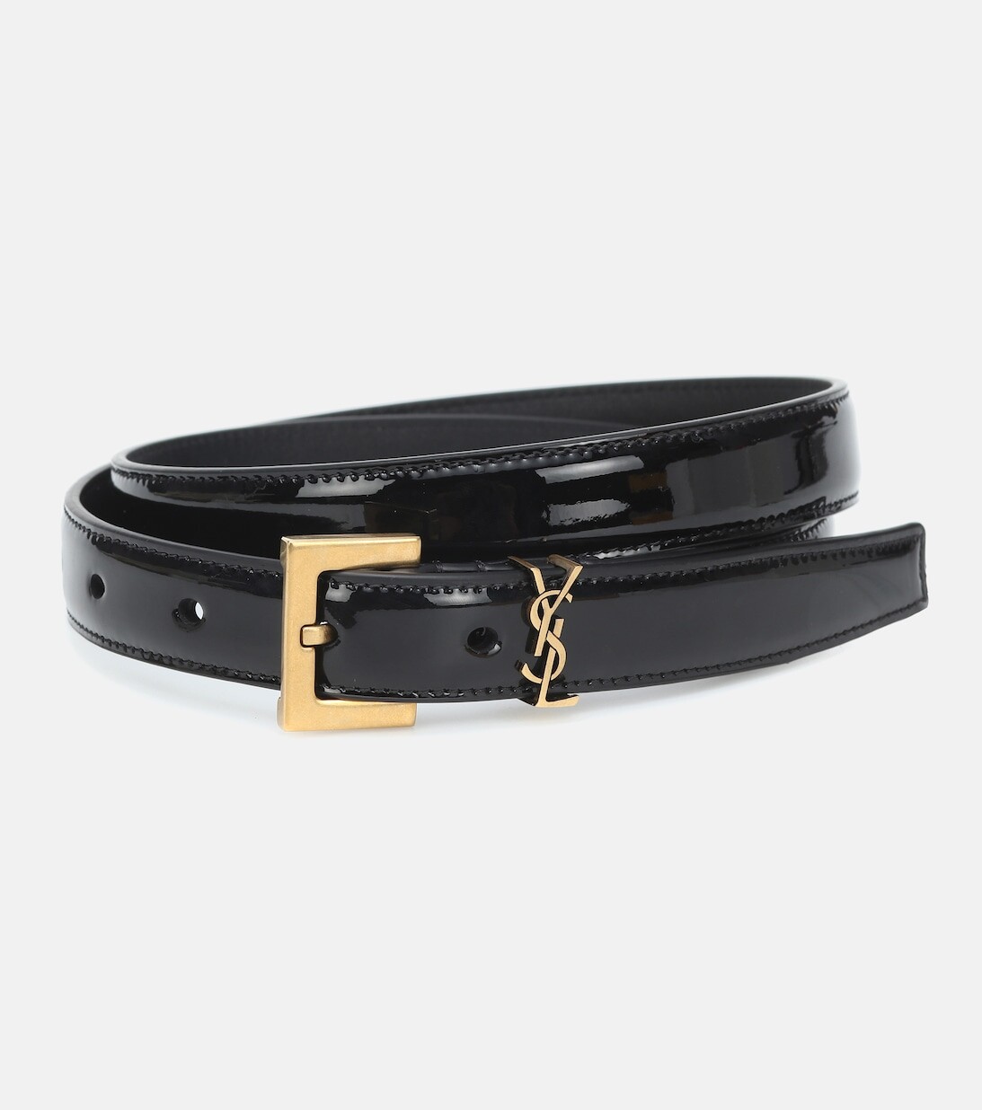 

Ремень из лакированной кожи с монограммой Saint Laurent, черный