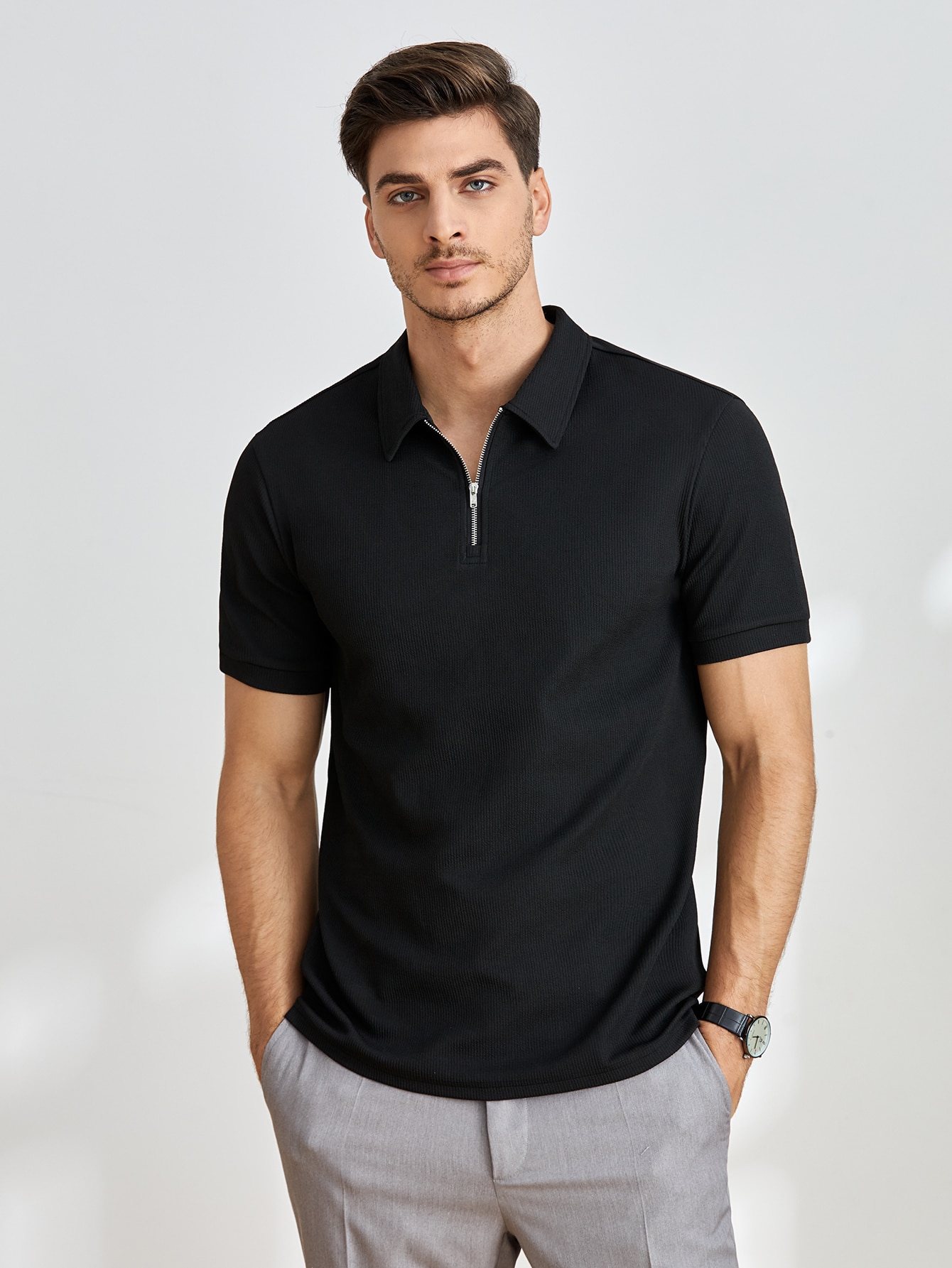 Мужская однотонная рубашка-поло с короткими рукавами Manfinity Homme, черный