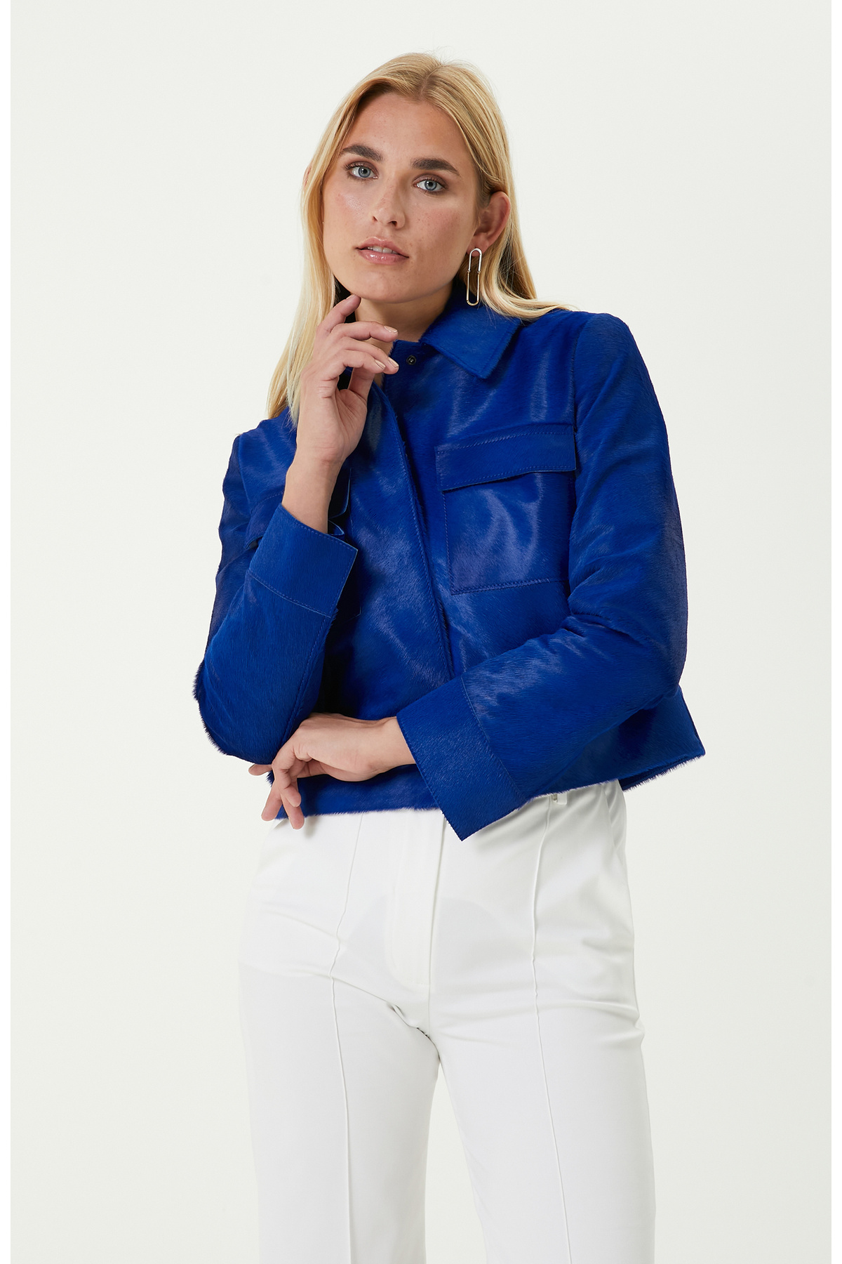 Кожаное пальто Saks с воротником рубашки Network, темно-синий