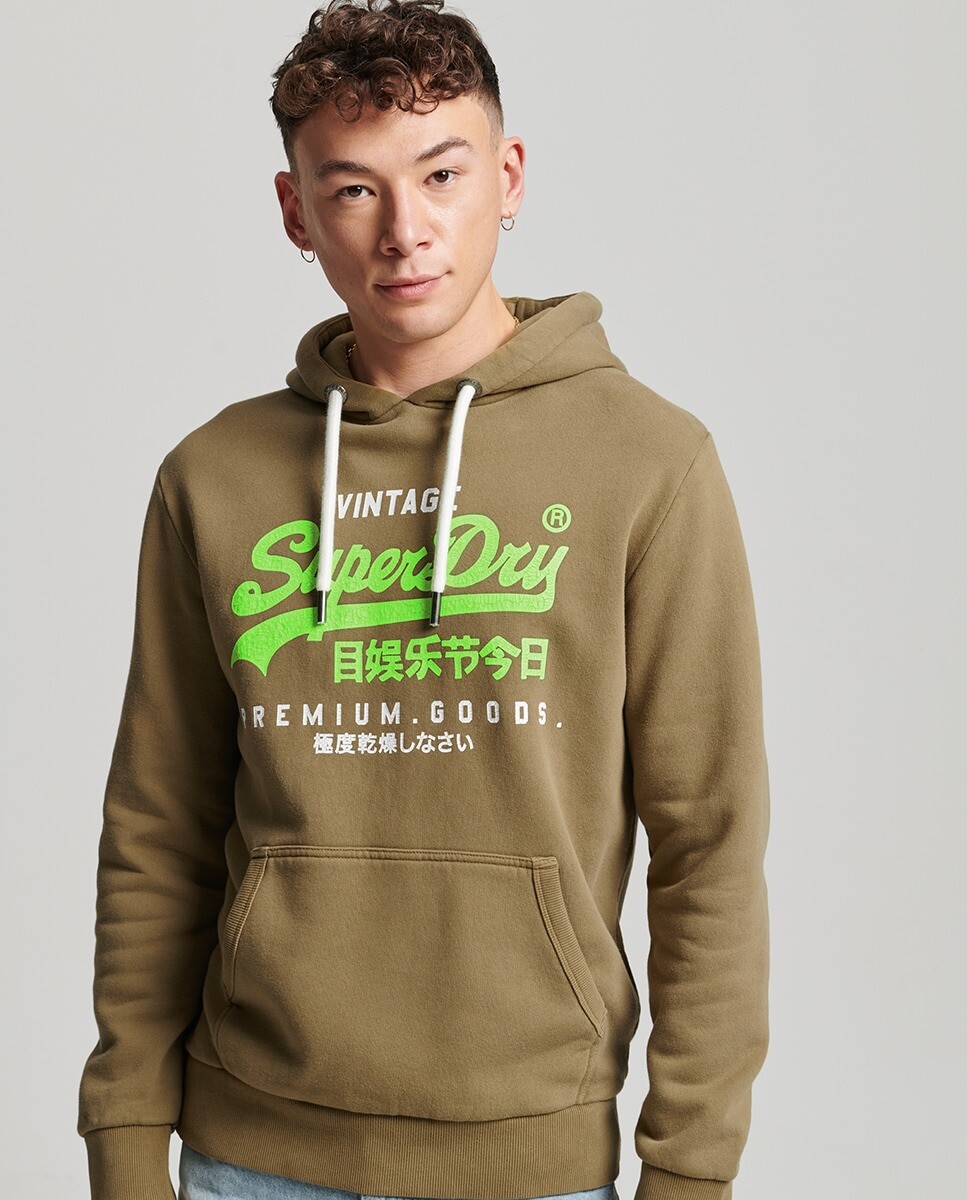 

Мужская толстовка с капюшоном и логотипом Vintage Premium Superdry, зеленый