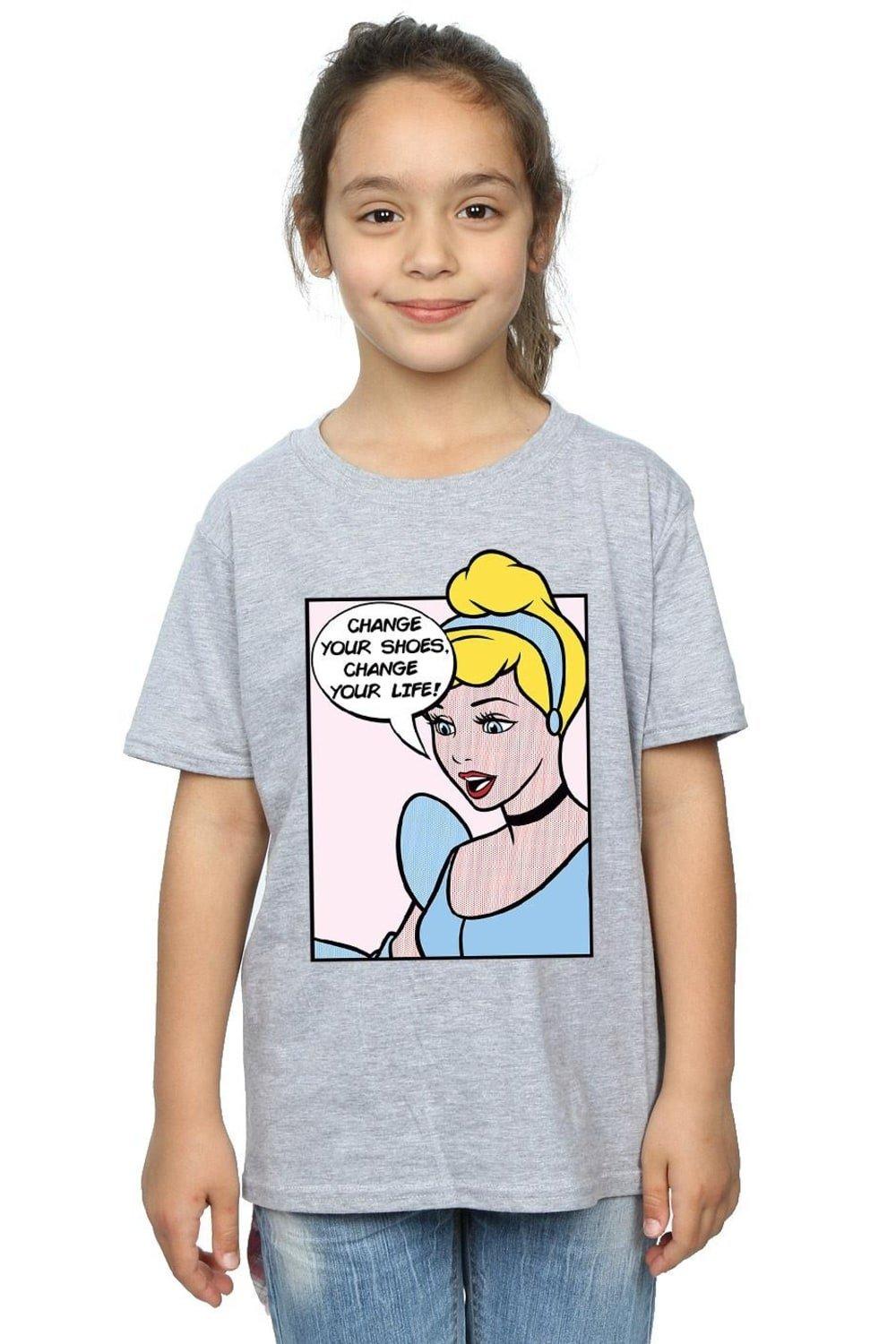 Хлопковая футболка «Золушка» в стиле поп-арт Disney Princess, серый
