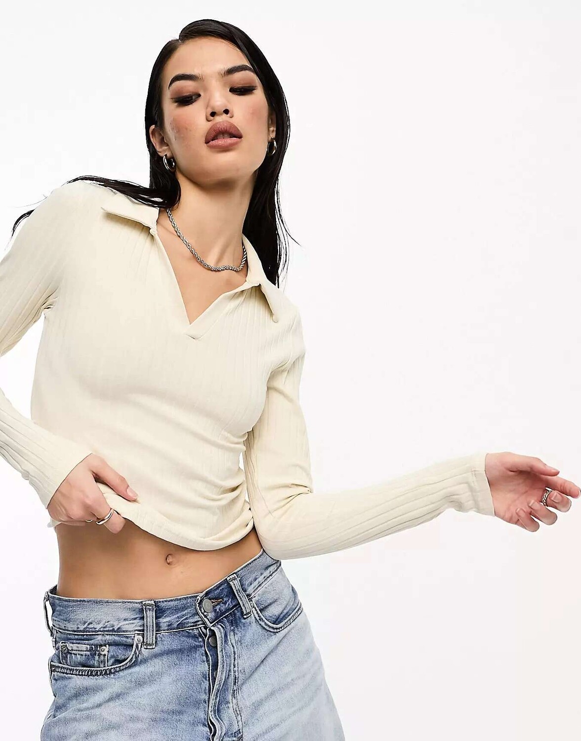 

Трикотажный топ-поло кремового цвета Vero Moda