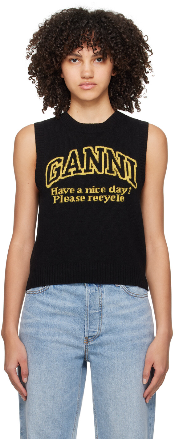

Черный жаккардовый жилет Ganni