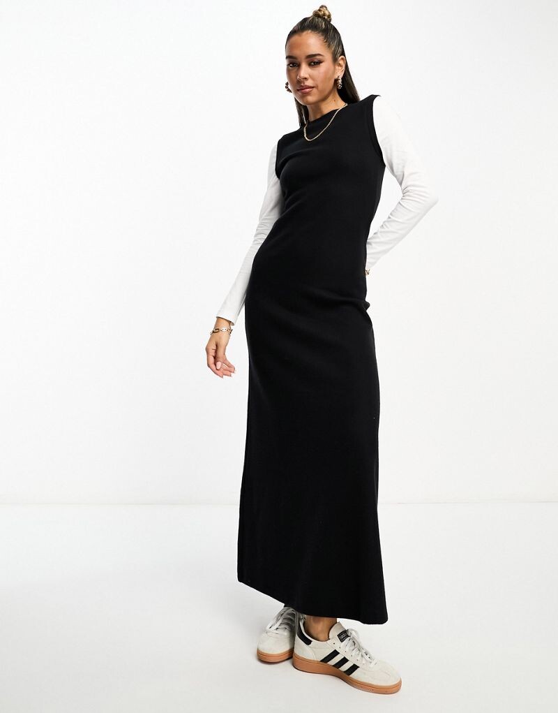 

Черное платье макси с длинными рукавами 2 в 1 ASOS DESIGN