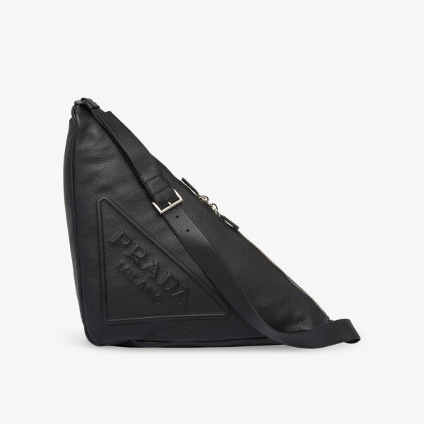 

Большая треугольная кожаная сумка через плечо Prada, черный