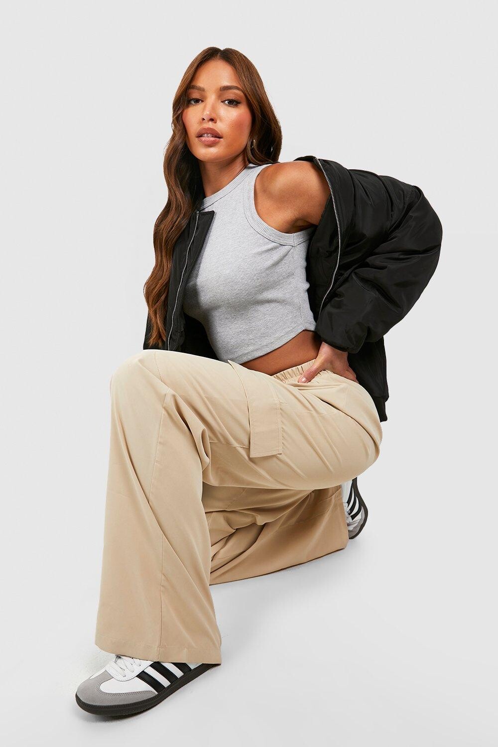 

Высокие брюки с широкими карманами Boohoo, кэмел