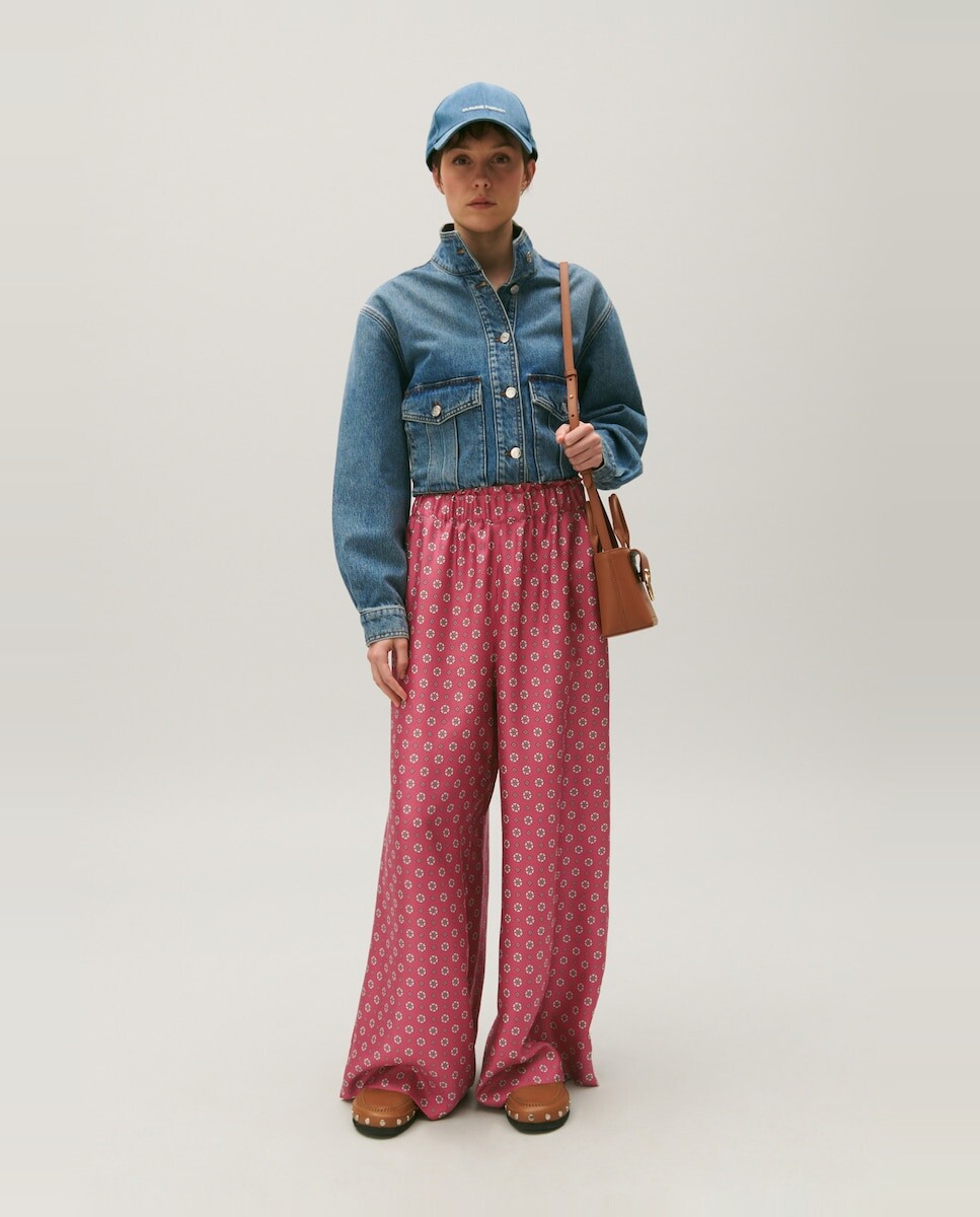 

Женские атласные широкие брюки с принтом Claudie Pierlot, розовый