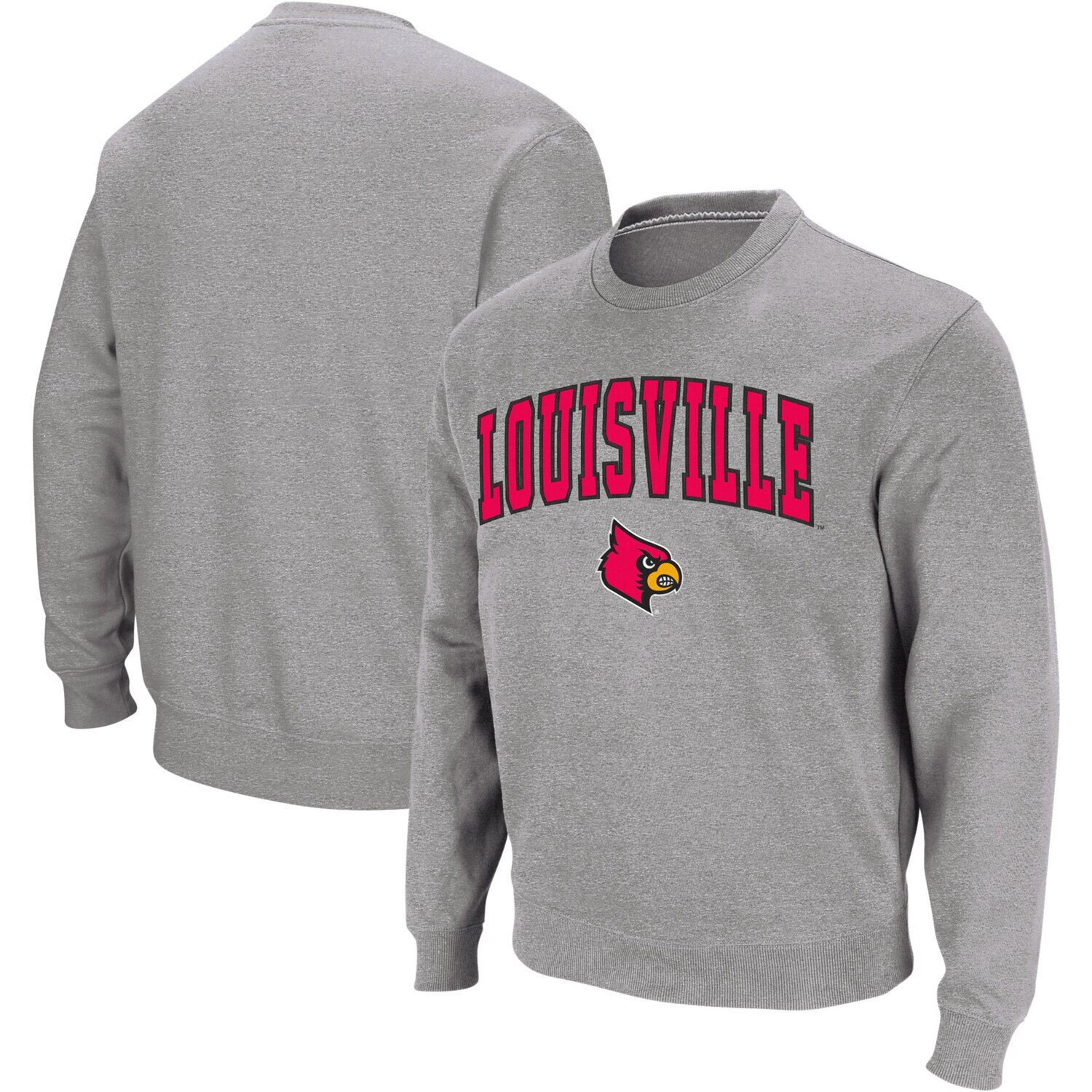 

Мужской свитшот с круглым вырезом с логотипом и аркой Louisville Cardinals Heather Grey Colosseum