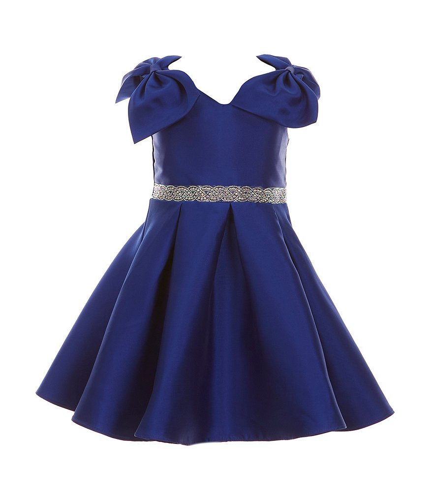 Платье из микадо с бантом на плечах для маленьких девочек 2T-6X Rare Editions, синий платье с кружевными рукавами и двойным бантом для маленьких девочек rare editions