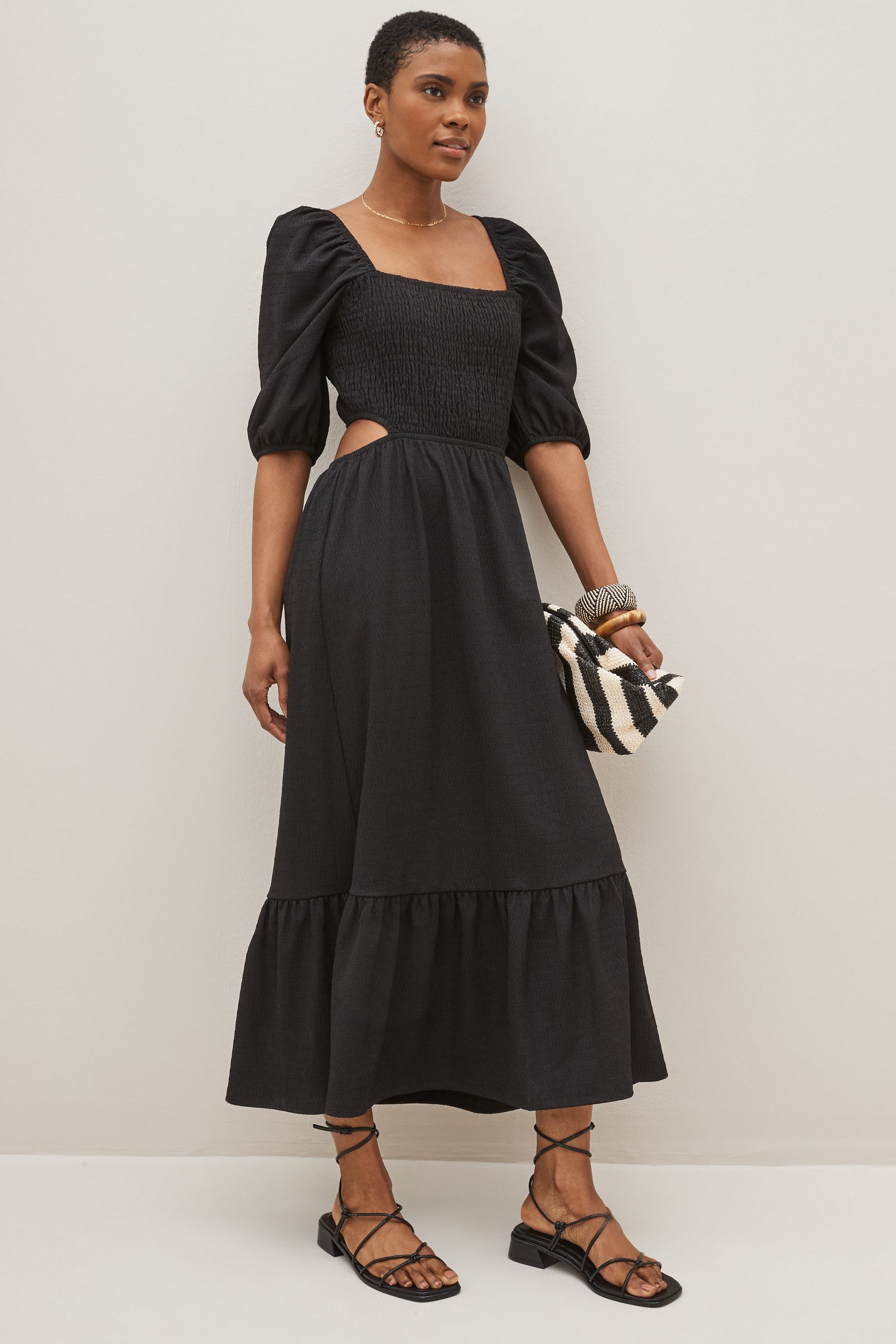 Платье миди из фактурного трикотажа с вырезом Next, черный