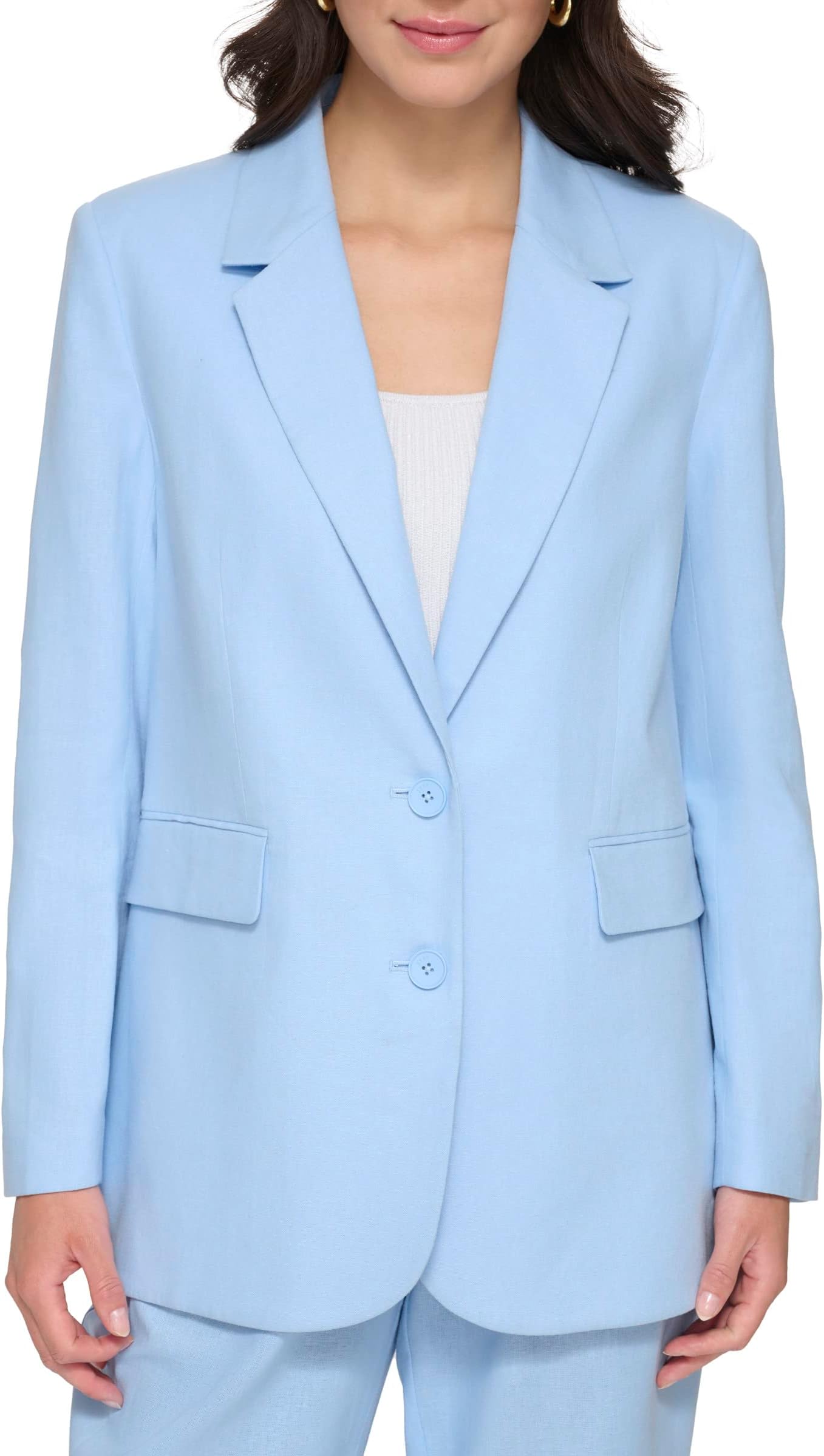 Льняная куртка с длинным рукавом на одной пуговице DKNY, цвет Frosting Blue