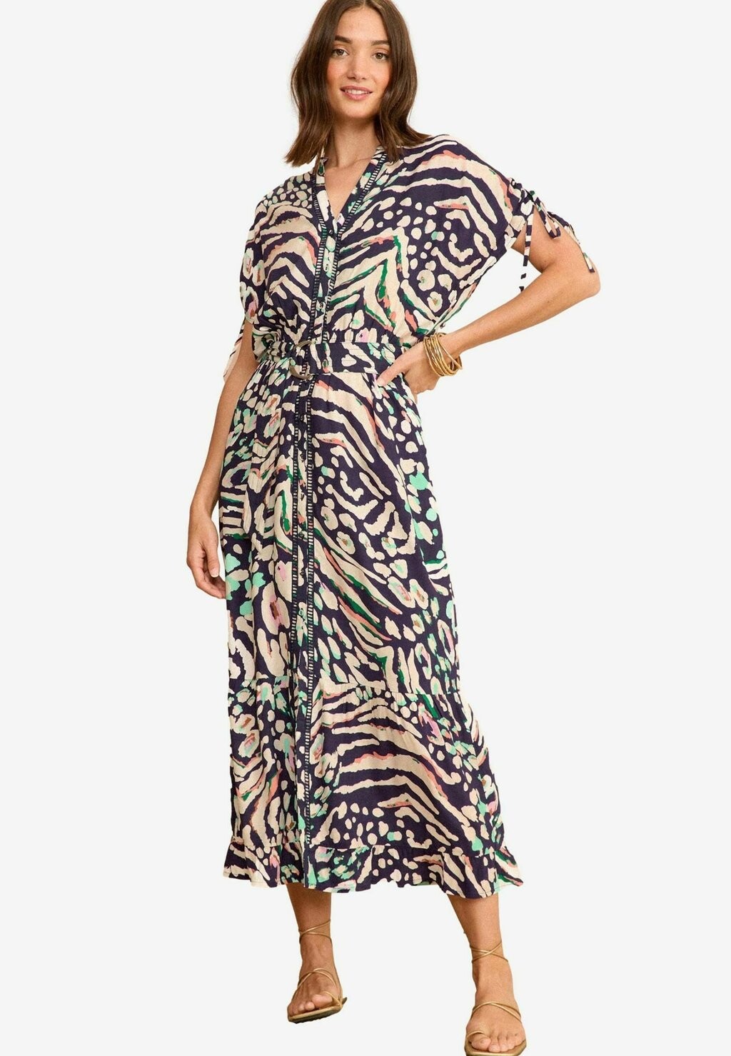 

Дневное платье RUCHED SHOULDER BELTED MIDI REGULAR FIT Love & Roses, синий