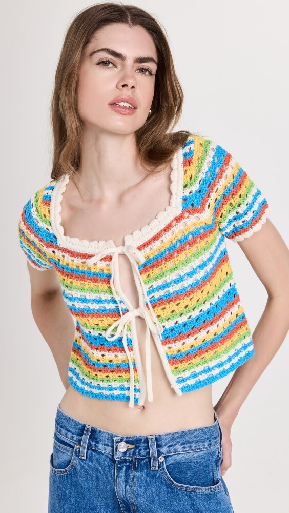 

Кардиган KITRI Drew Blue Crochet Short Sleeve Knit, синий